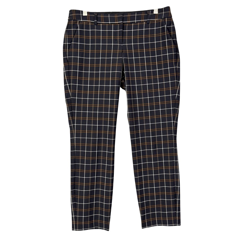 Express Columnist Ankle Pants Womens 8R Blue Brown Plaid Low Rise Stretch Career
